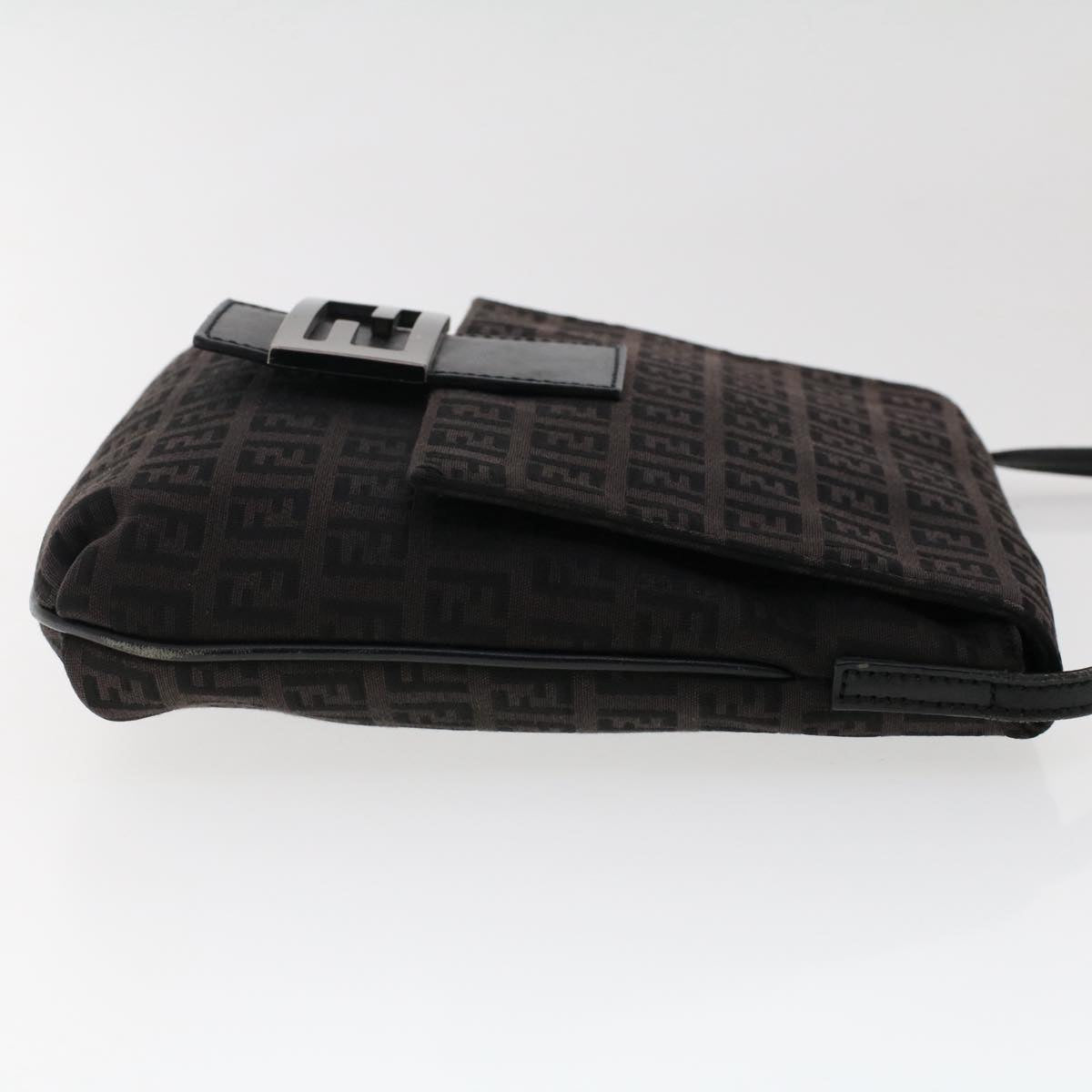 FENDI Zucchino Canvas Shoulder Bag Dark Brown fm2601