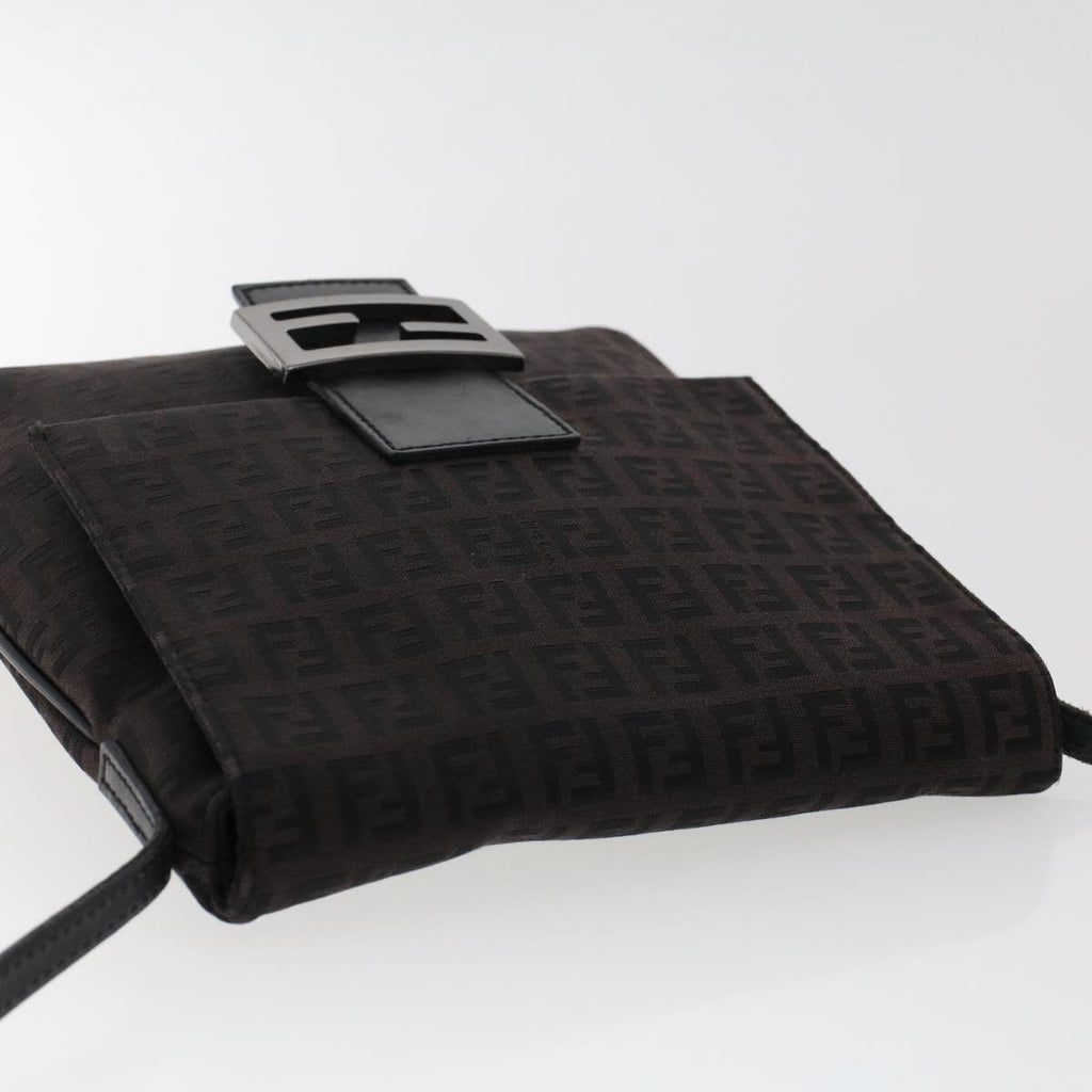 FENDI Zucchino Canvas Shoulder Bag Dark Brown fm2601