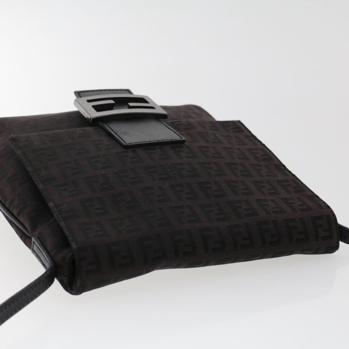 FENDI Zucchino Canvas Shoulder Bag Dark Brown fm2601