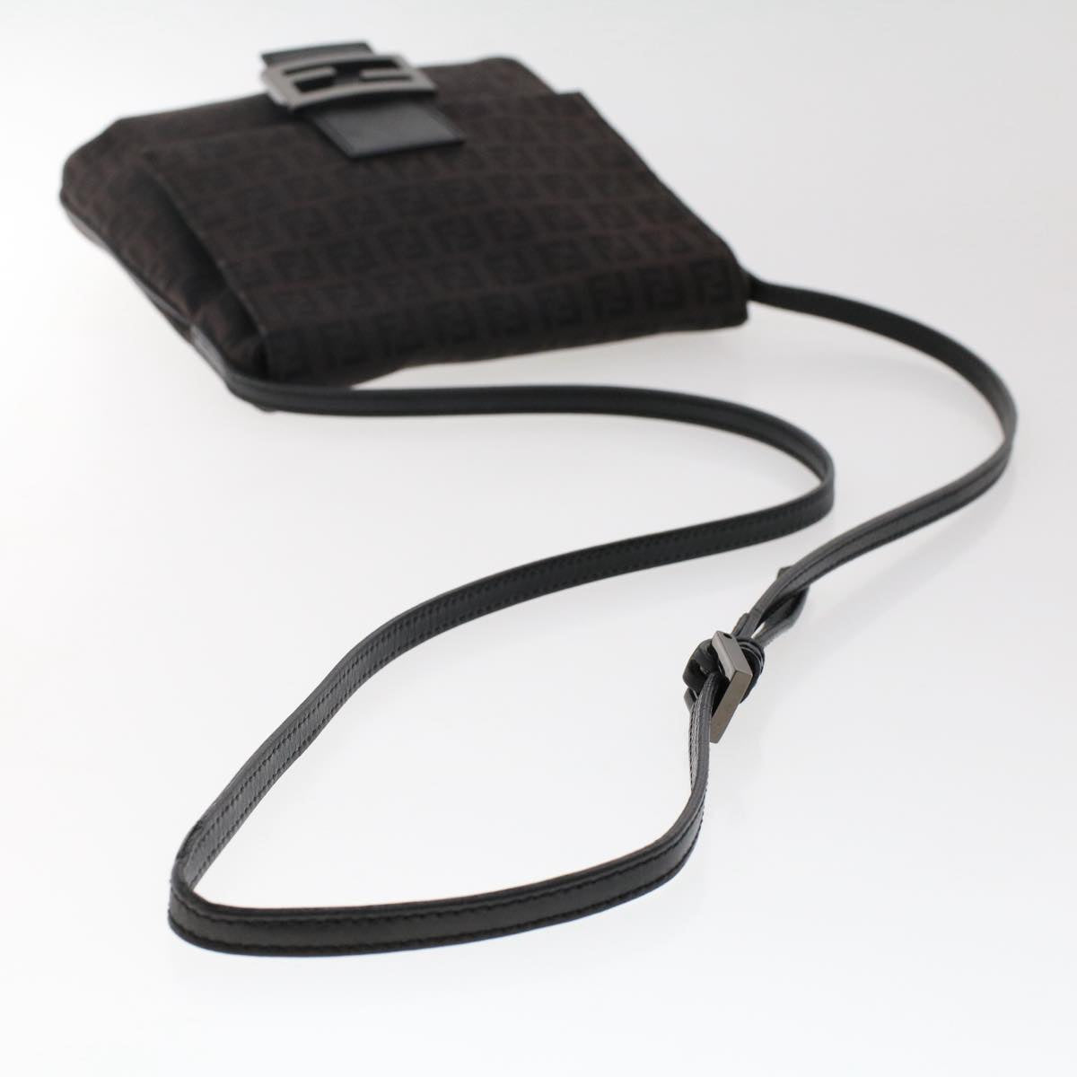 FENDI Zucchino Canvas Shoulder Bag Dark Brown fm2601