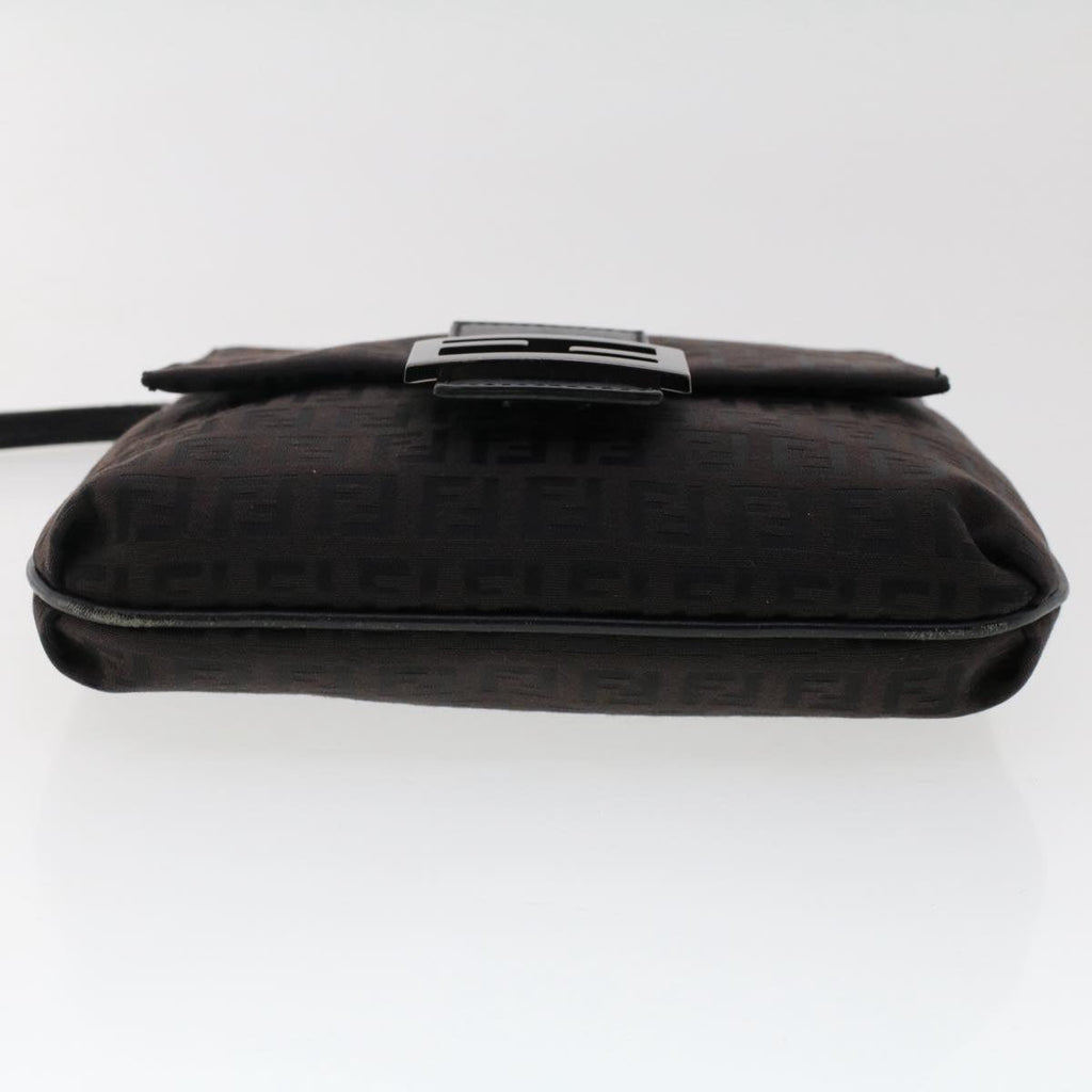 FENDI Zucchino Canvas Shoulder Bag Dark Brown fm2601