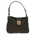FENDI Zucca Canvas Shoulder Bag Leather Black Brown fm2602