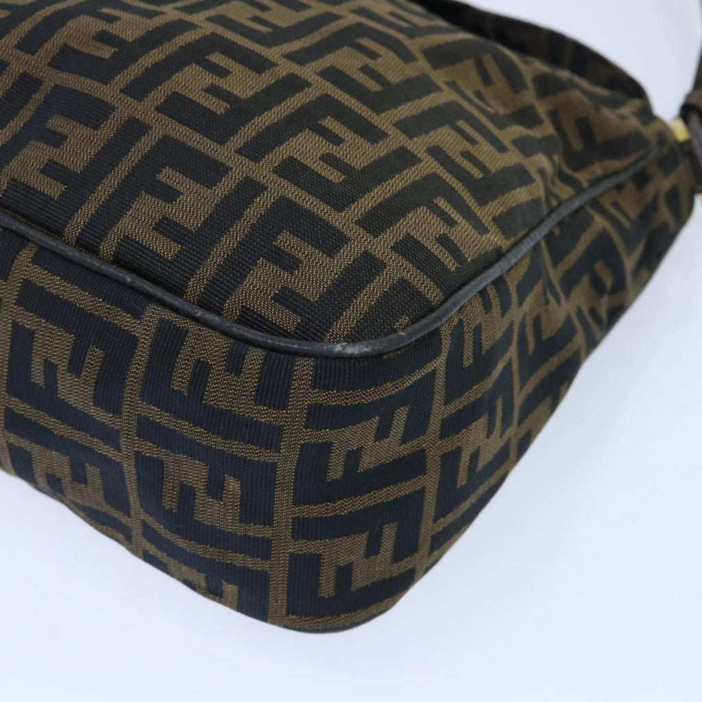FENDI Zucca Canvas Shoulder Bag Leather Black Brown fm2602