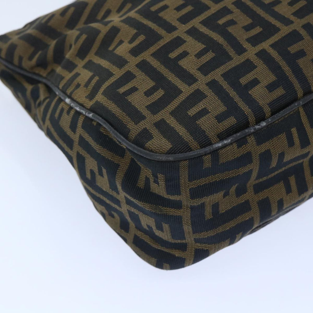 FENDI Zucca Canvas Shoulder Bag Leather Black Brown fm2602