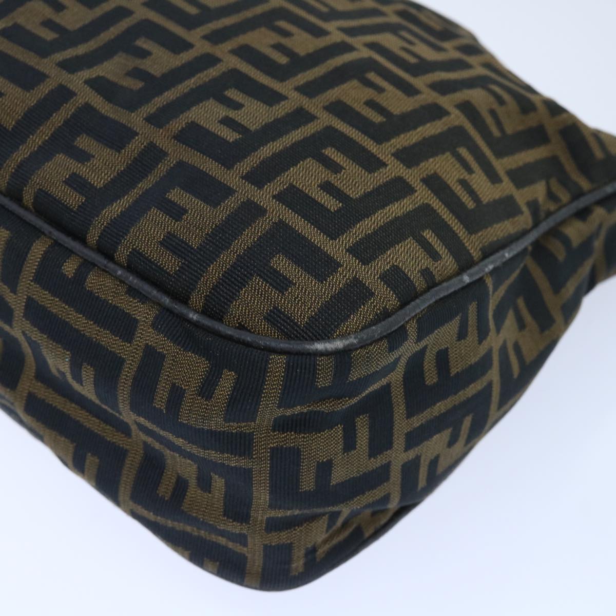FENDI Zucca Canvas Shoulder Bag Leather Black Brown fm2602