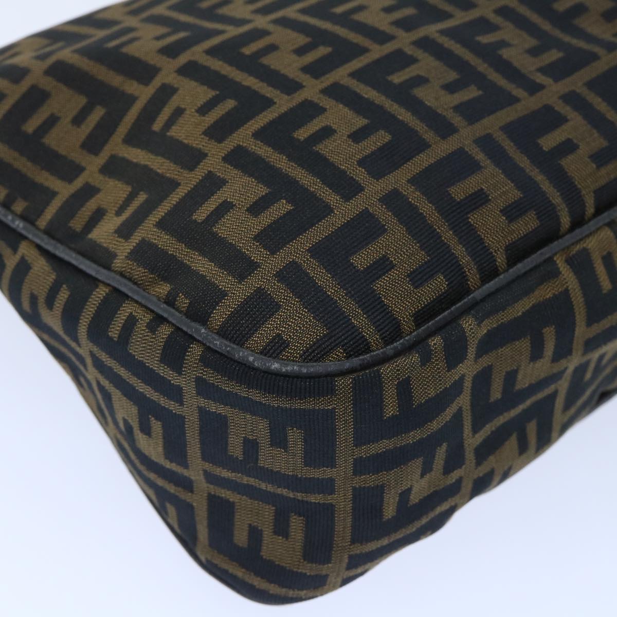 FENDI Zucca Canvas Shoulder Bag Leather Black Brown fm2602