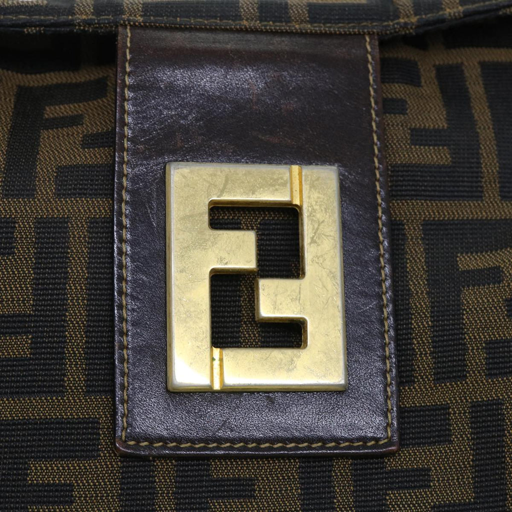 FENDI Zucca Canvas Shoulder Bag Leather Black Brown fm2602