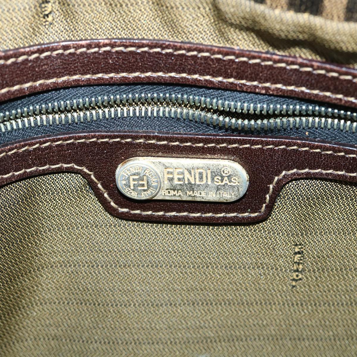FENDI Zucca Canvas Shoulder Bag Leather Black Brown fm2602