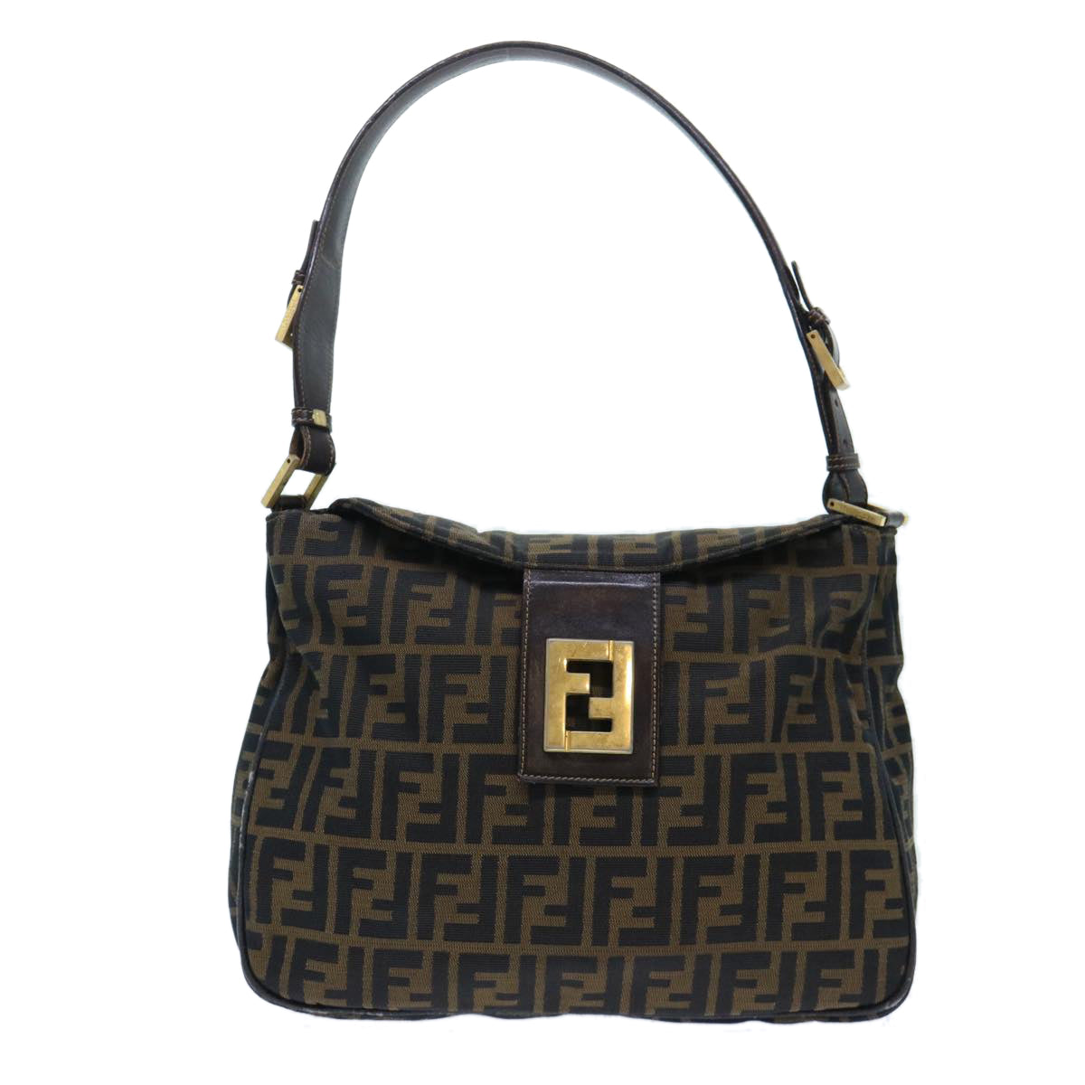 FENDI Zucca Canvas Shoulder Bag Leather Black Brown fm2602
