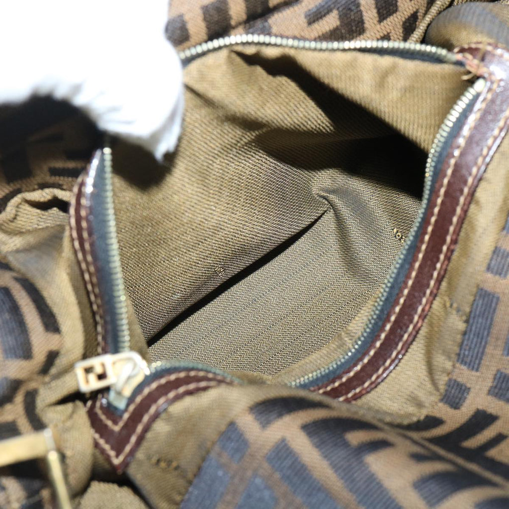 FENDI Zucca Canvas Shoulder Bag Leather Black Brown fm2602