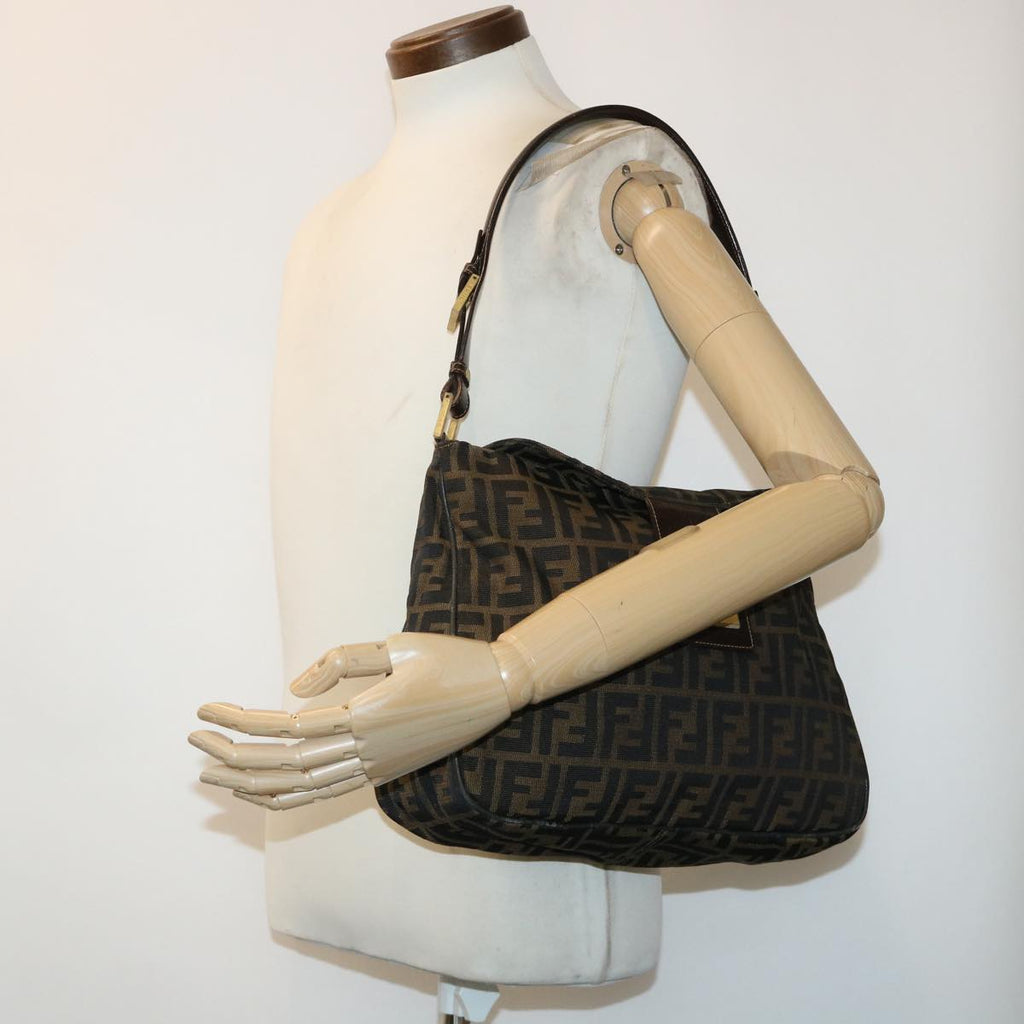 FENDI Zucca Canvas Shoulder Bag Leather Black Brown fm2602