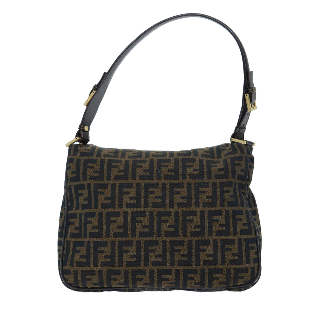 FENDI Zucca Canvas Shoulder Bag Leather Black Brown fm2602