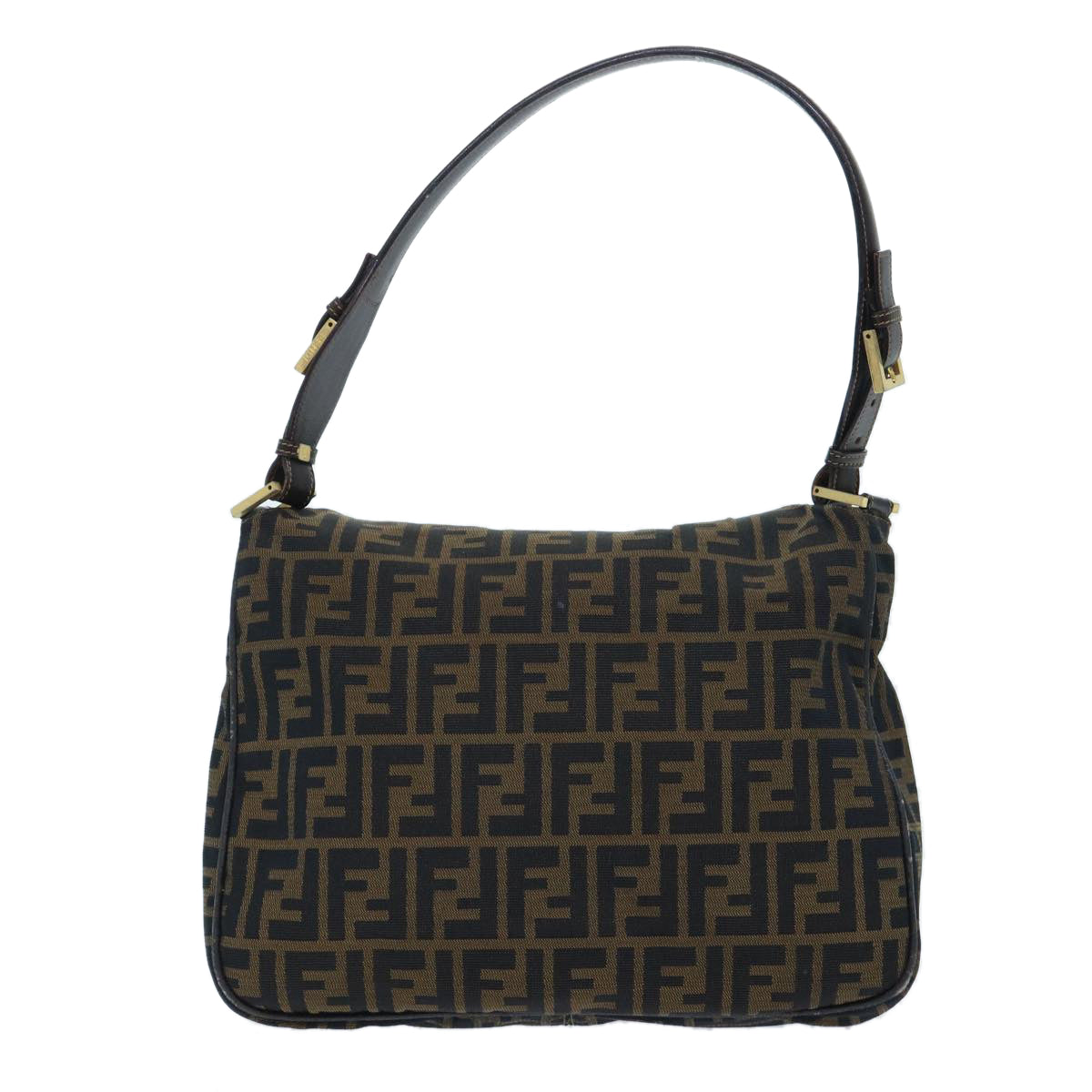 FENDI Zucca Canvas Shoulder Bag Leather Black Brown fm2602
