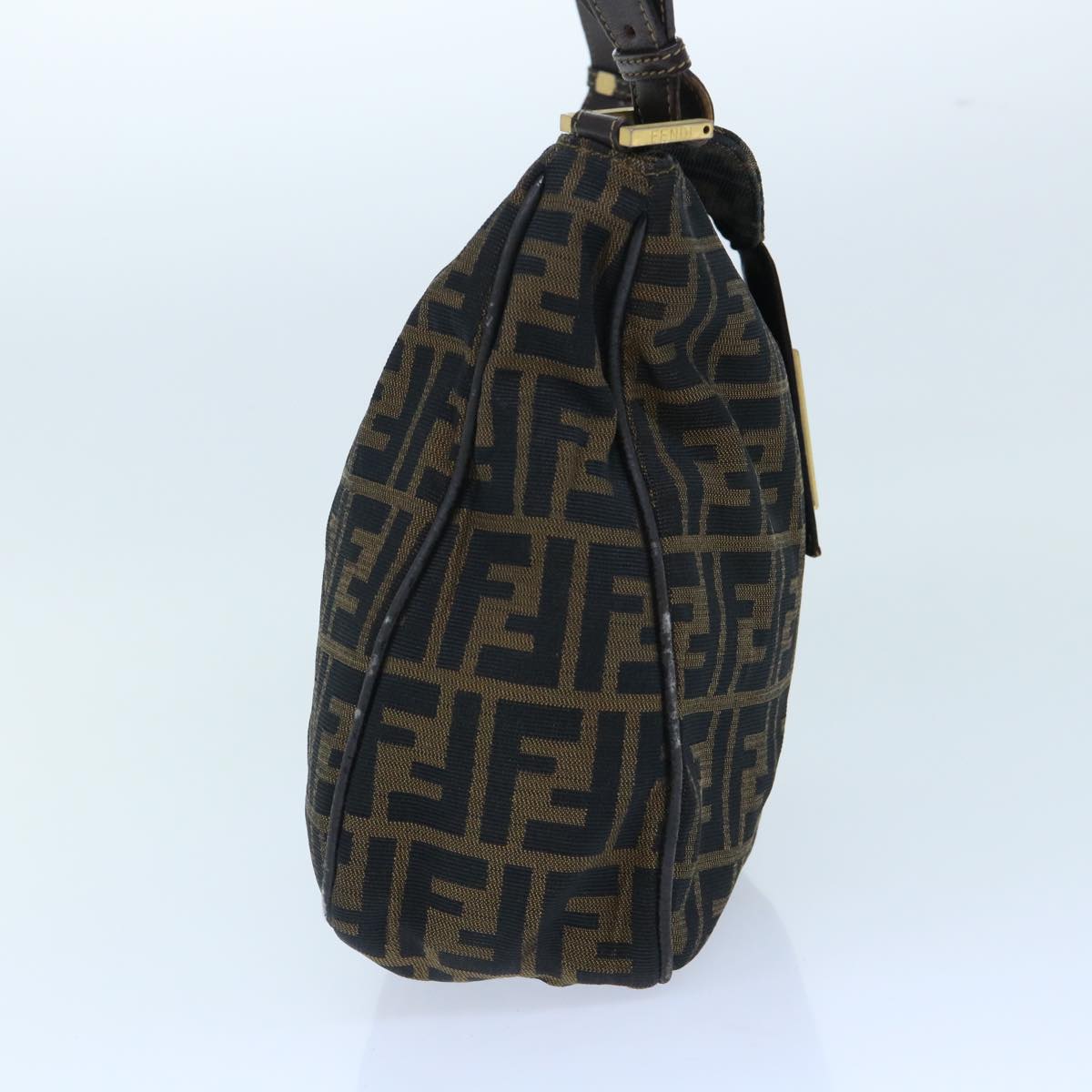 FENDI Zucca Canvas Shoulder Bag Leather Black Brown fm2602