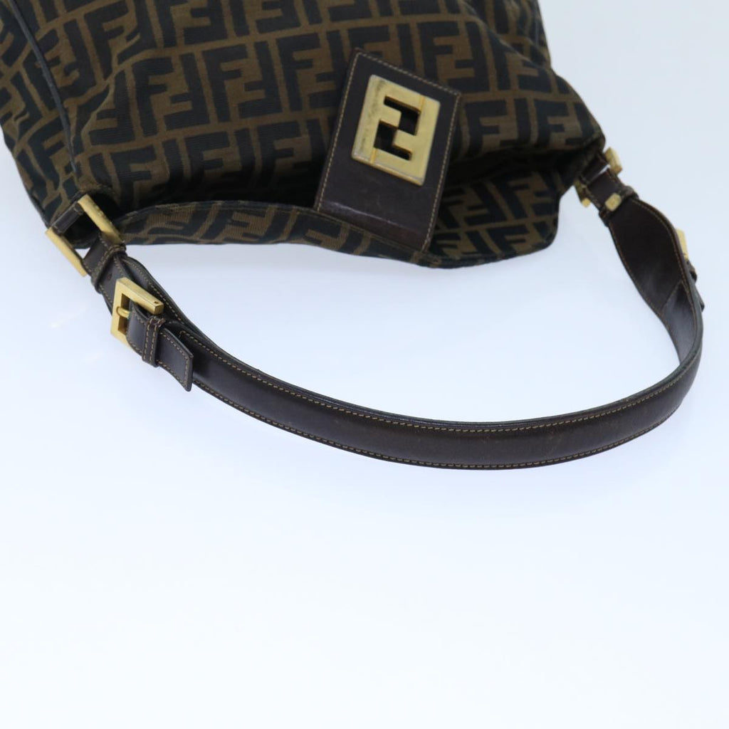 FENDI Zucca Canvas Shoulder Bag Leather Black Brown fm2602