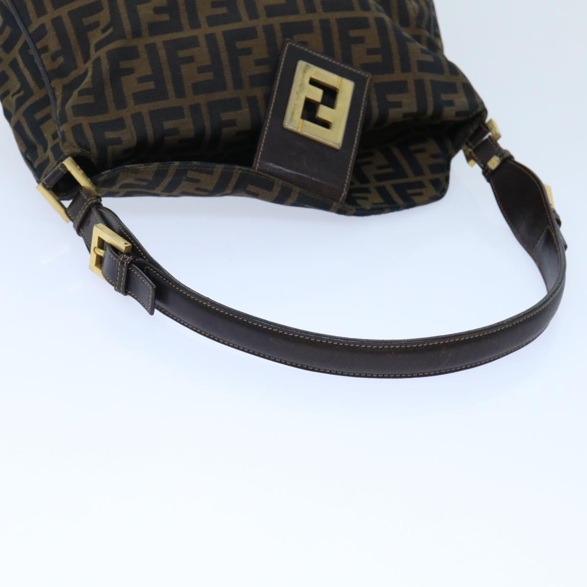 FENDI Zucca Canvas Shoulder Bag Leather Black Brown fm2602