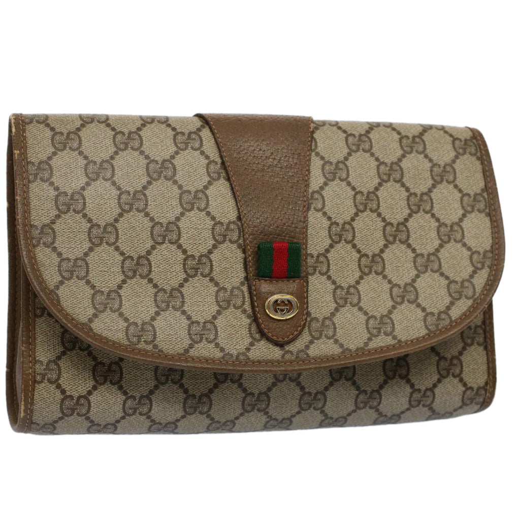 GUCCI GG Supreme Web Sherry Line Clutch Bag Beige Red 89 01 030 fm2777