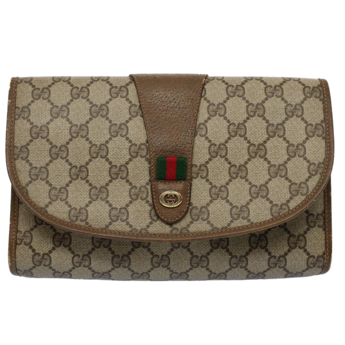 GUCCI GG Supreme Web Sherry Line Clutch Bag Beige Red 89 01 030 fm2777
