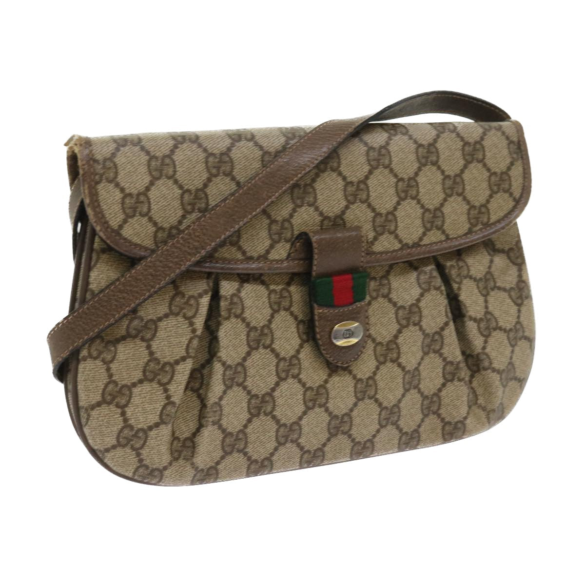 GUCCI GG Supreme Web Sherry Line Shoulder Bag Green Beige 10 02 051 fm2778