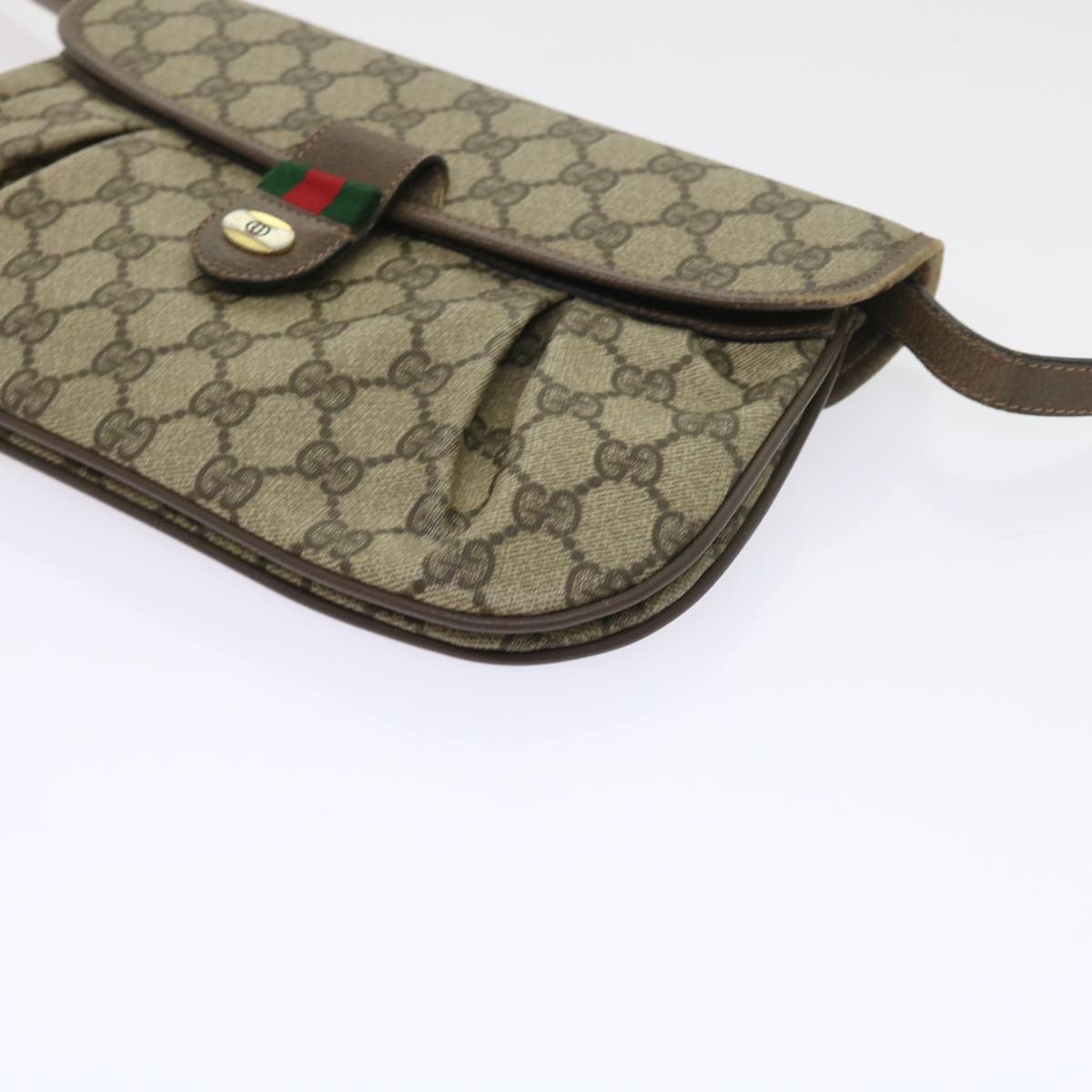 GUCCI GG Supreme Web Sherry Line Shoulder Bag Green Beige 10 02 051 fm2778