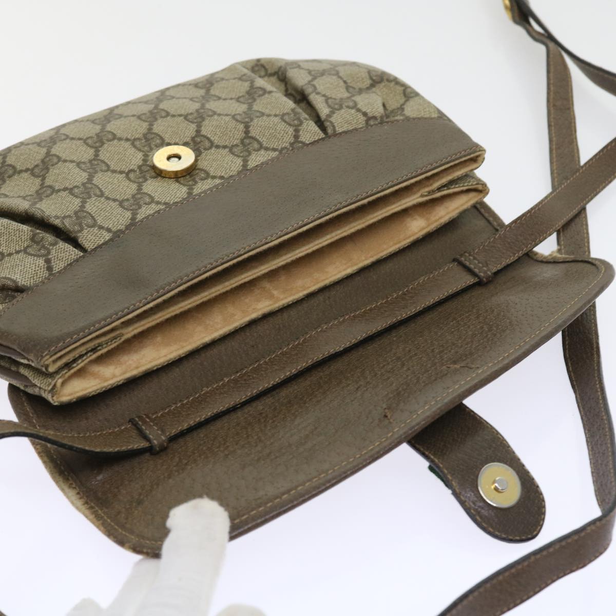 GUCCI GG Supreme Web Sherry Line Shoulder Bag Green Beige 10 02 051 fm2778