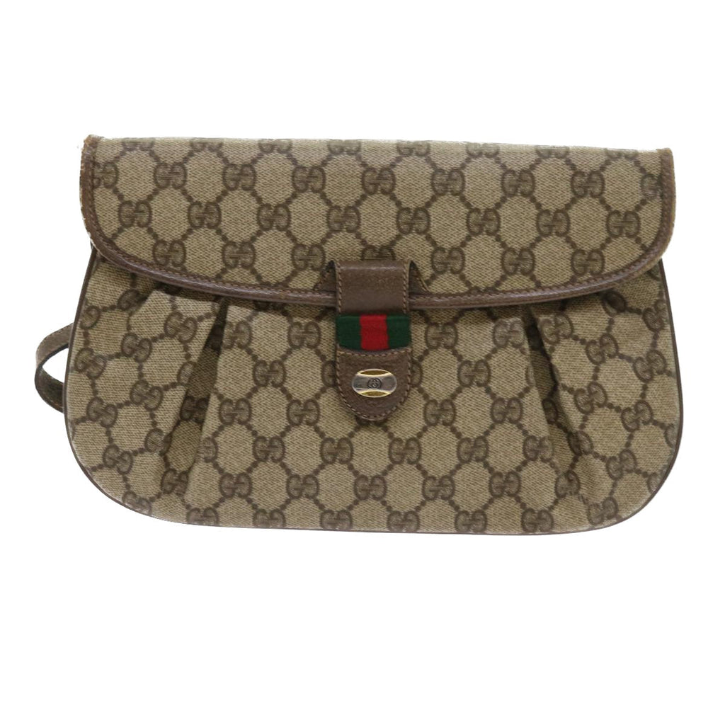 GUCCI GG Supreme Web Sherry Line Shoulder Bag Green Beige 10 02 051 fm2778