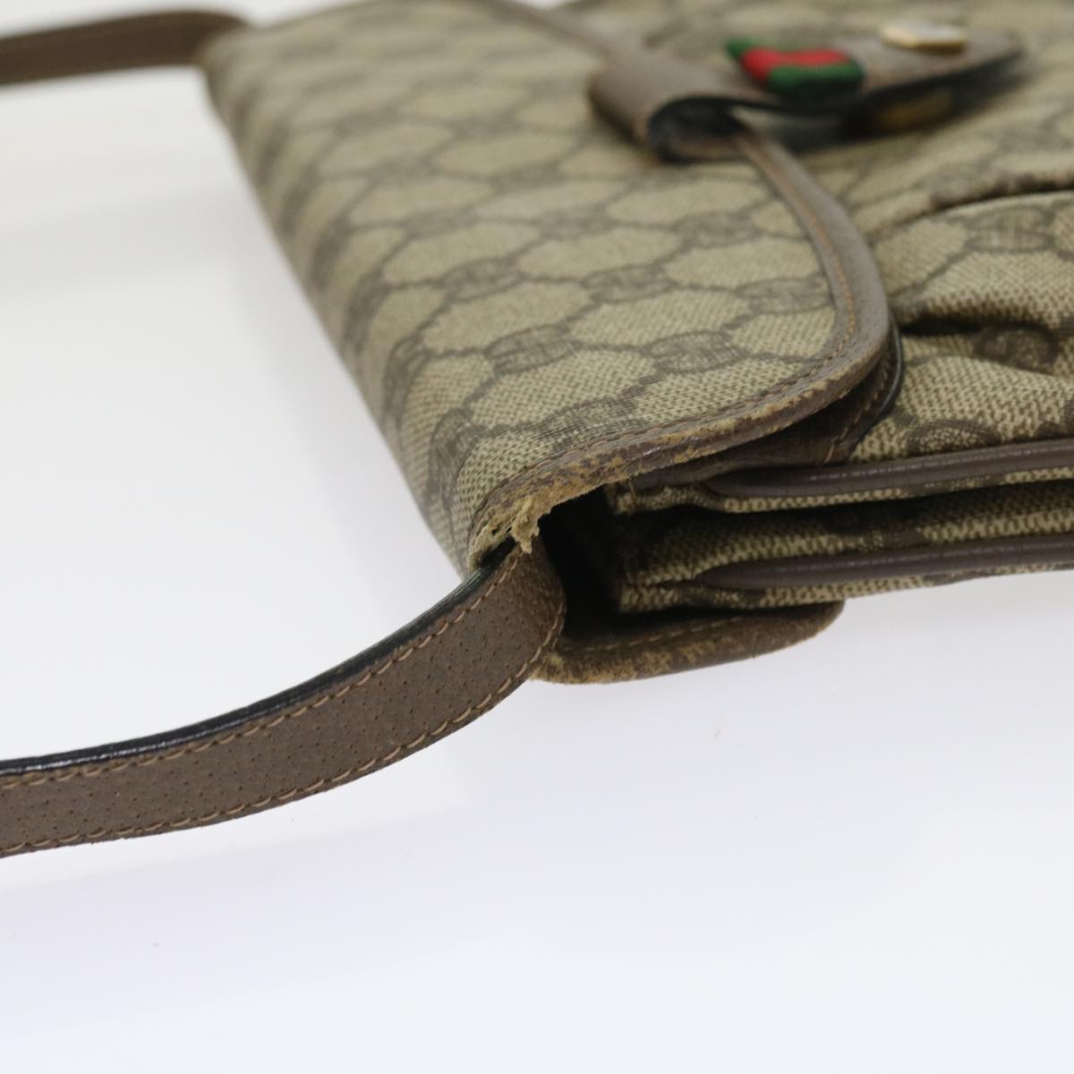 GUCCI GG Supreme Web Sherry Line Shoulder Bag Green Beige 10 02 051 fm2778