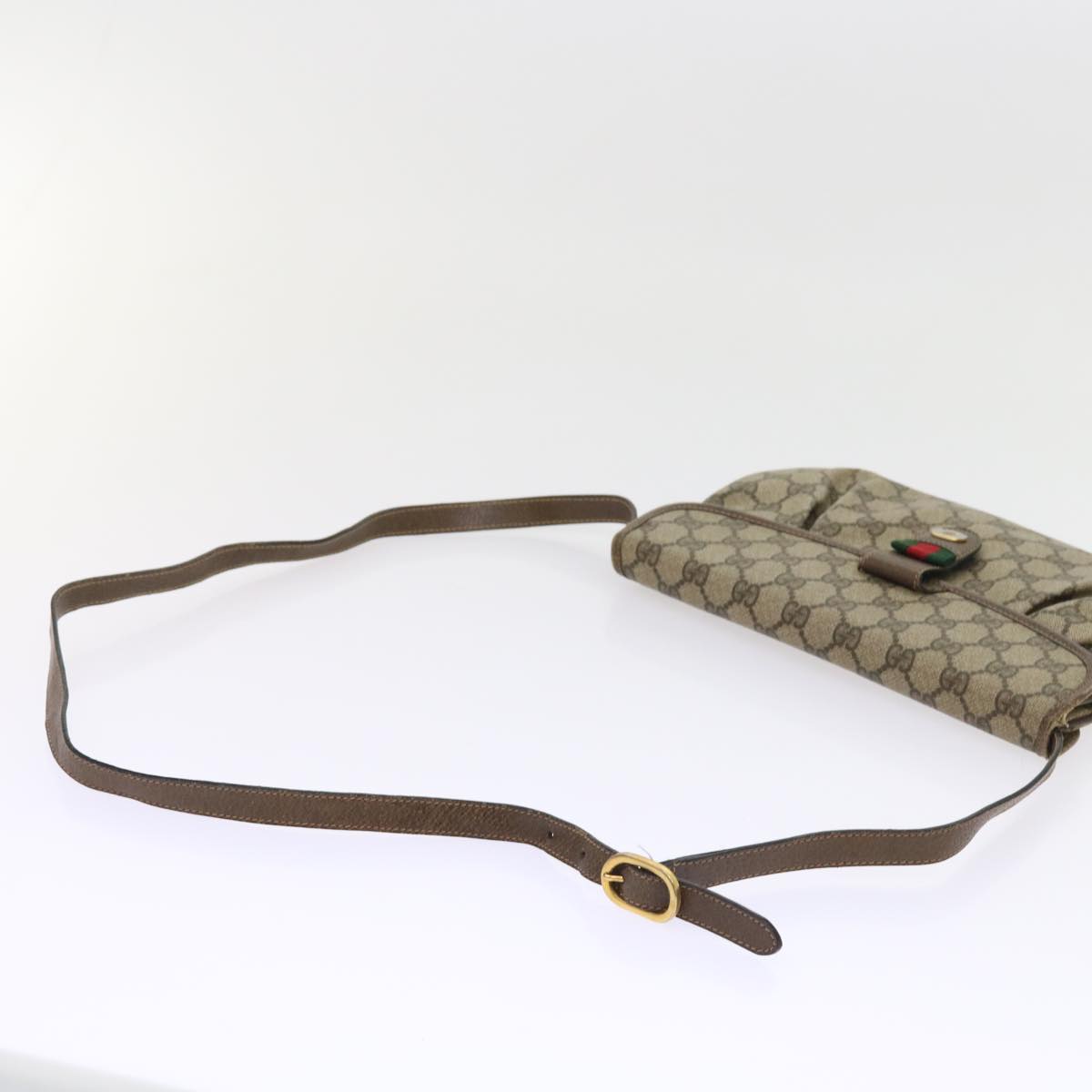 GUCCI GG Supreme Web Sherry Line Shoulder Bag Green Beige 10 02 051 fm2778