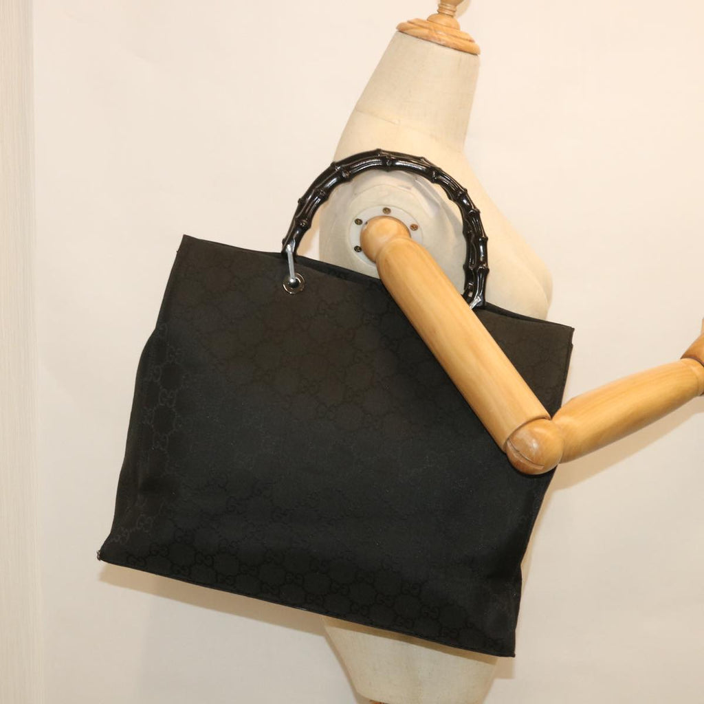 GUCCI GG Canvas Bamboo Hand Bag Black 002 1015 fm2780