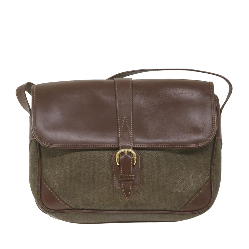 GUCCI Shoulder Bag Canvas Leather Beige Brown fm2880