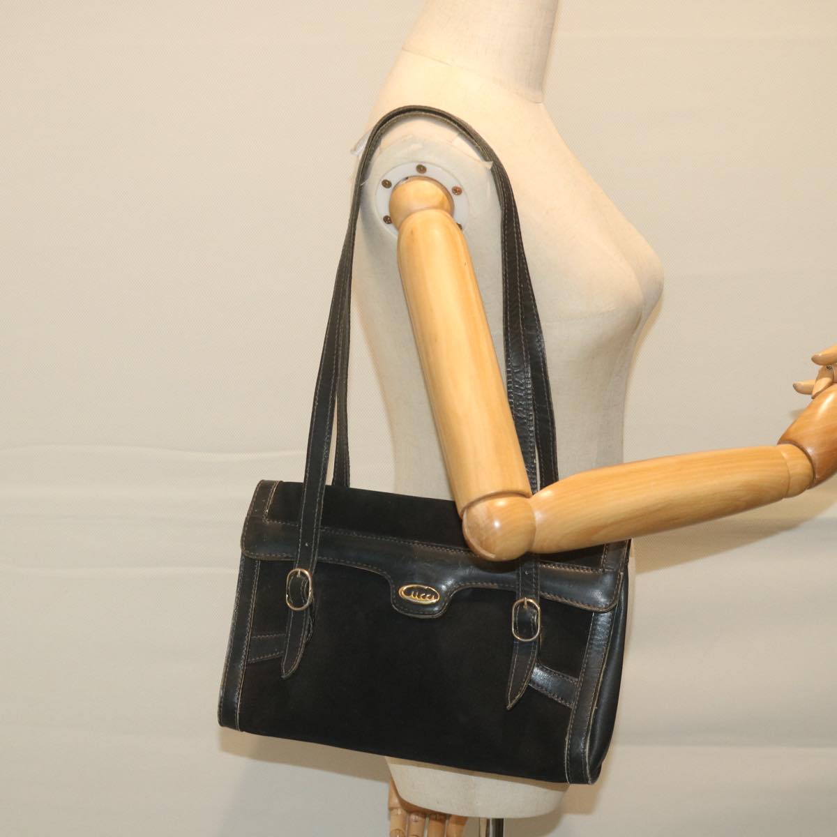 GUCCI Shoulder Bag Suede Black fm2881