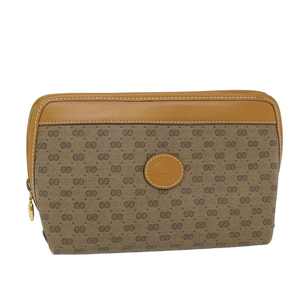 GUCCI Micro GG Canvas Pouch PVC Leather Beige fm2882