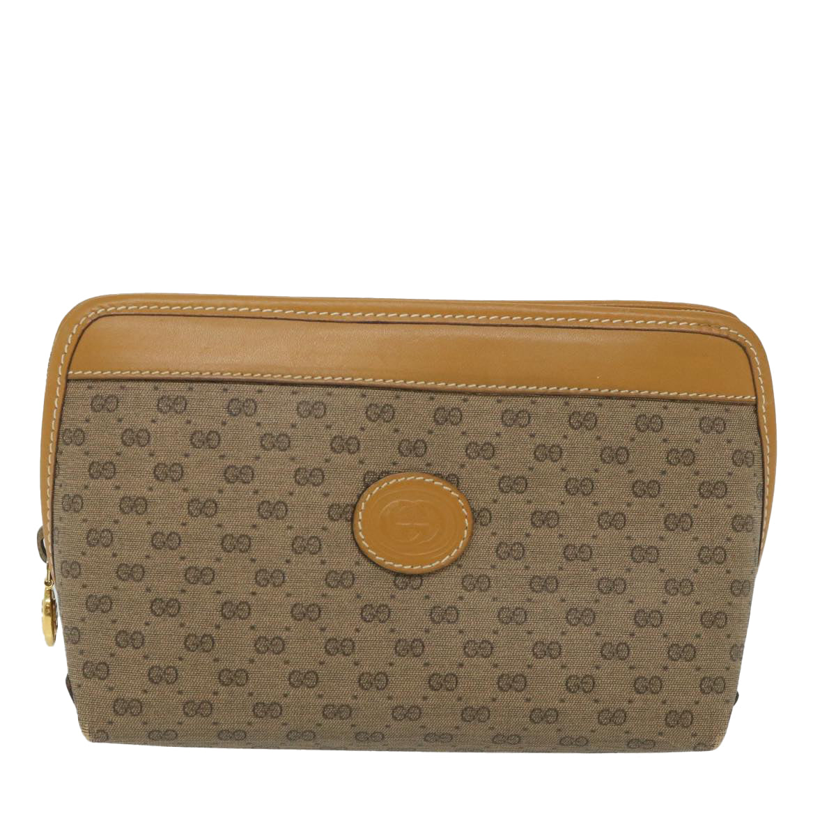 GUCCI Micro GG Canvas Pouch PVC Leather Beige fm2882