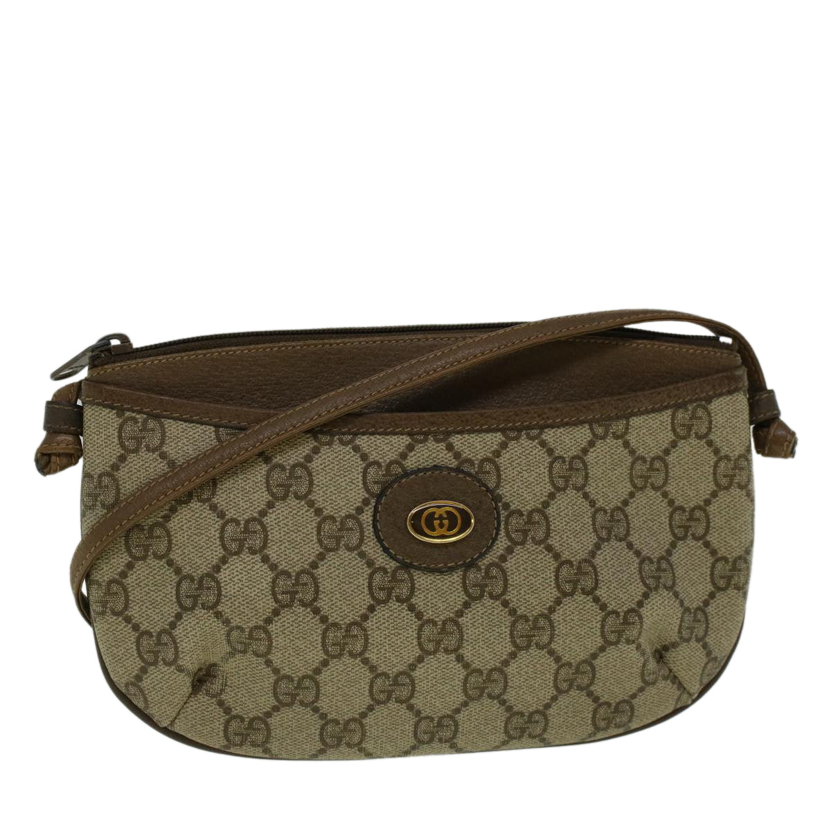 GUCCI GG Canvas Shoulder Bag PVC Leather Beige fm2929