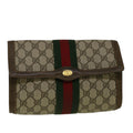 GUCCI GG Canvas Web Sherry Line Clutch Bag PVC Leather Beige Green fm2939
