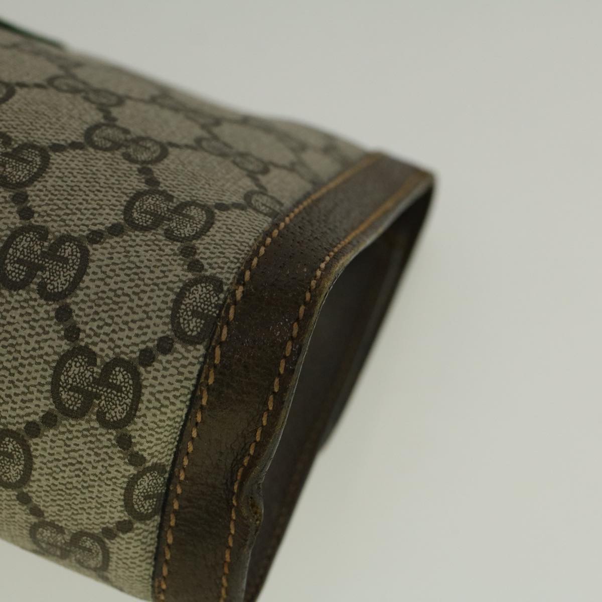 GUCCI GG Canvas Web Sherry Line Clutch Bag PVC Leather Beige Green fm2939
