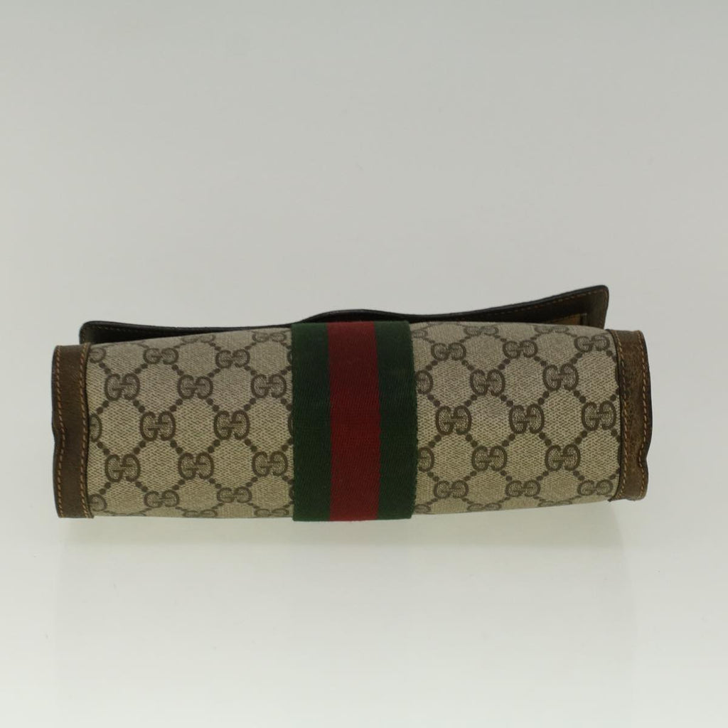 GUCCI GG Canvas Web Sherry Line Clutch Bag PVC Leather Beige Green fm2939