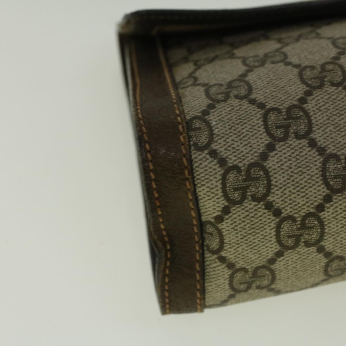 GUCCI GG Canvas Web Sherry Line Clutch Bag PVC Leather Beige Green fm2939