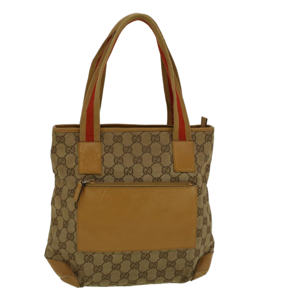 GUCCI GG Canvas Sherry Line Tote Bag Beige Orange fm2946