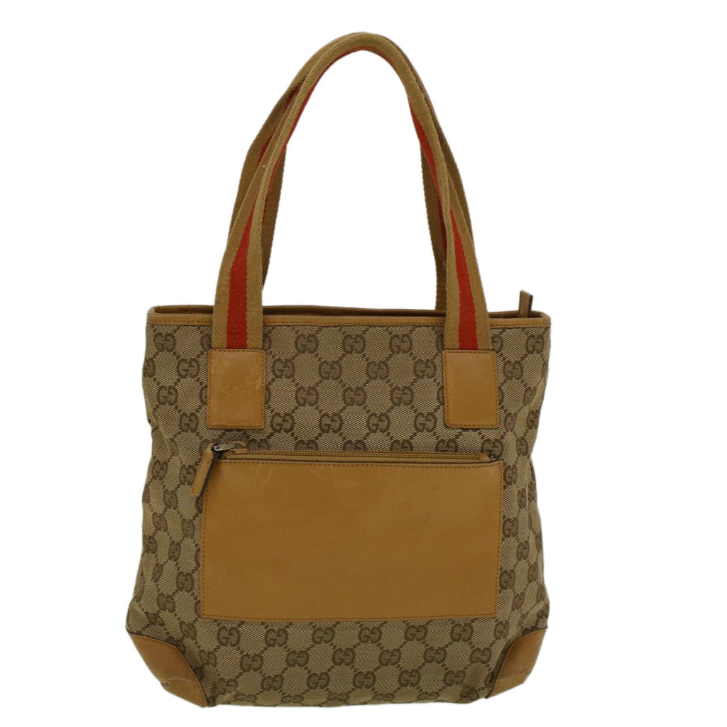 GUCCI GG Canvas Sherry Line Tote Bag Beige Orange fm2946
