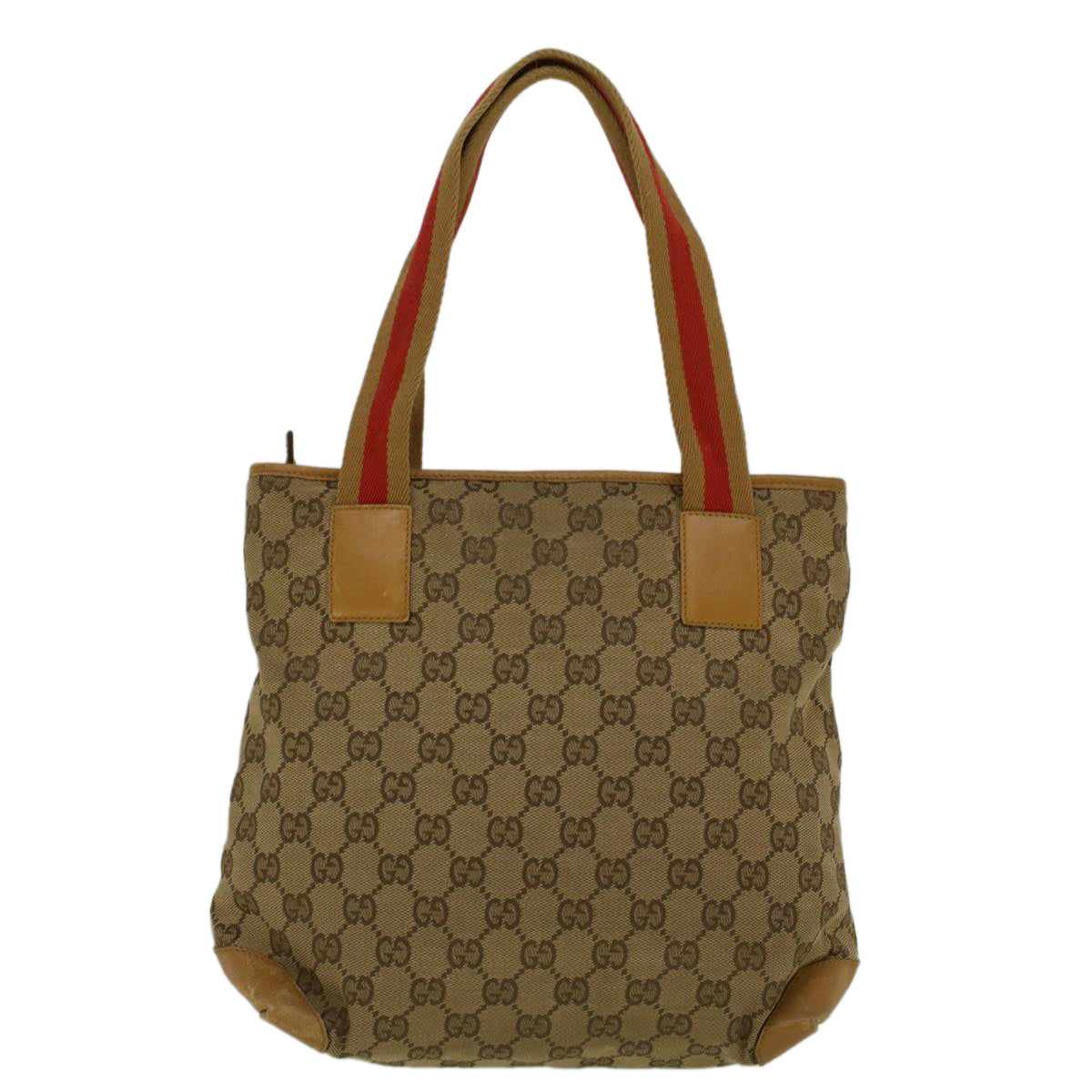 GUCCI GG Canvas Sherry Line Tote Bag Beige Orange fm2946