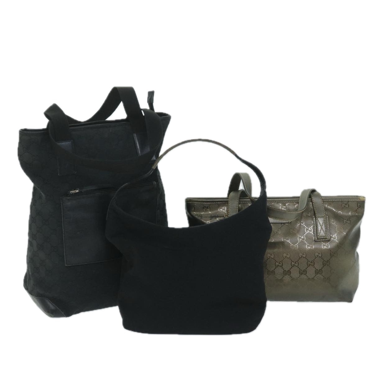 GUCCI GG Canvas Shoulder Bag Canvas 3Set Black Gold fm2984