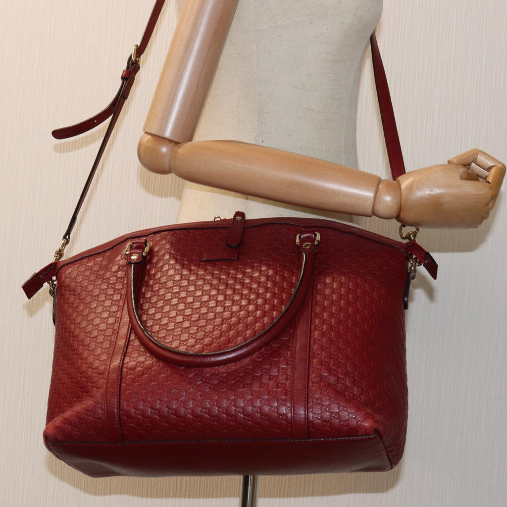 GUCCI Micro GG Canvas Guccissima Hand Bag Leather 2way Red 449657 fm3413
