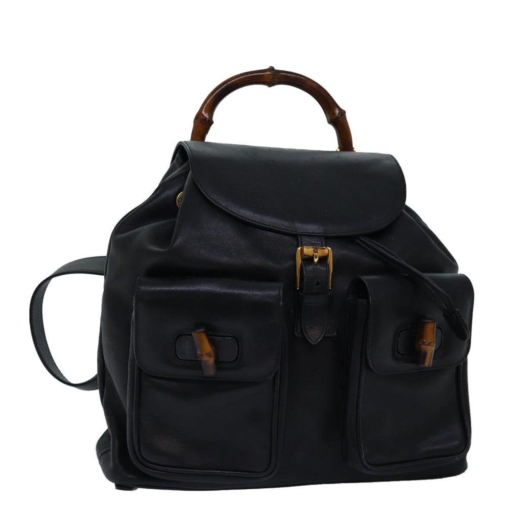 GUCCI Bamboo Backpack Leather Black 003 2058 0016 fm3461