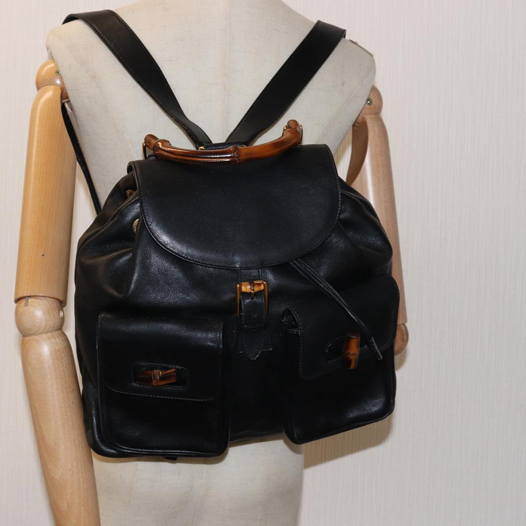 GUCCI Bamboo Backpack Leather Black 003 2058 0016 fm3461