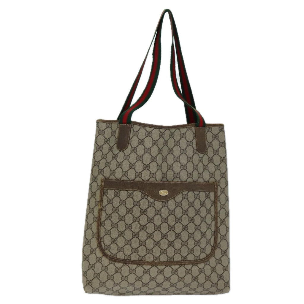 GUCCI GG Supreme Web Sherry Line Tote Bag PVC Beige Red 37 02 2140 fm3507