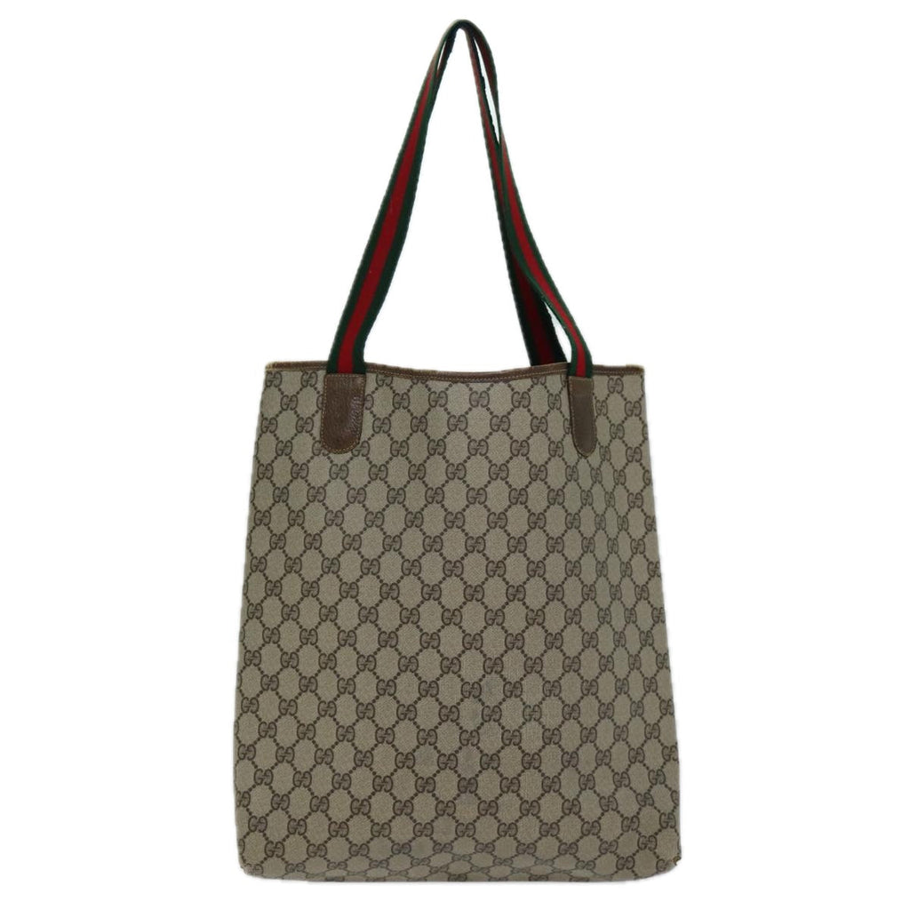 GUCCI GG Supreme Web Sherry Line Tote Bag PVC Beige Red 37 02 2140 fm3507