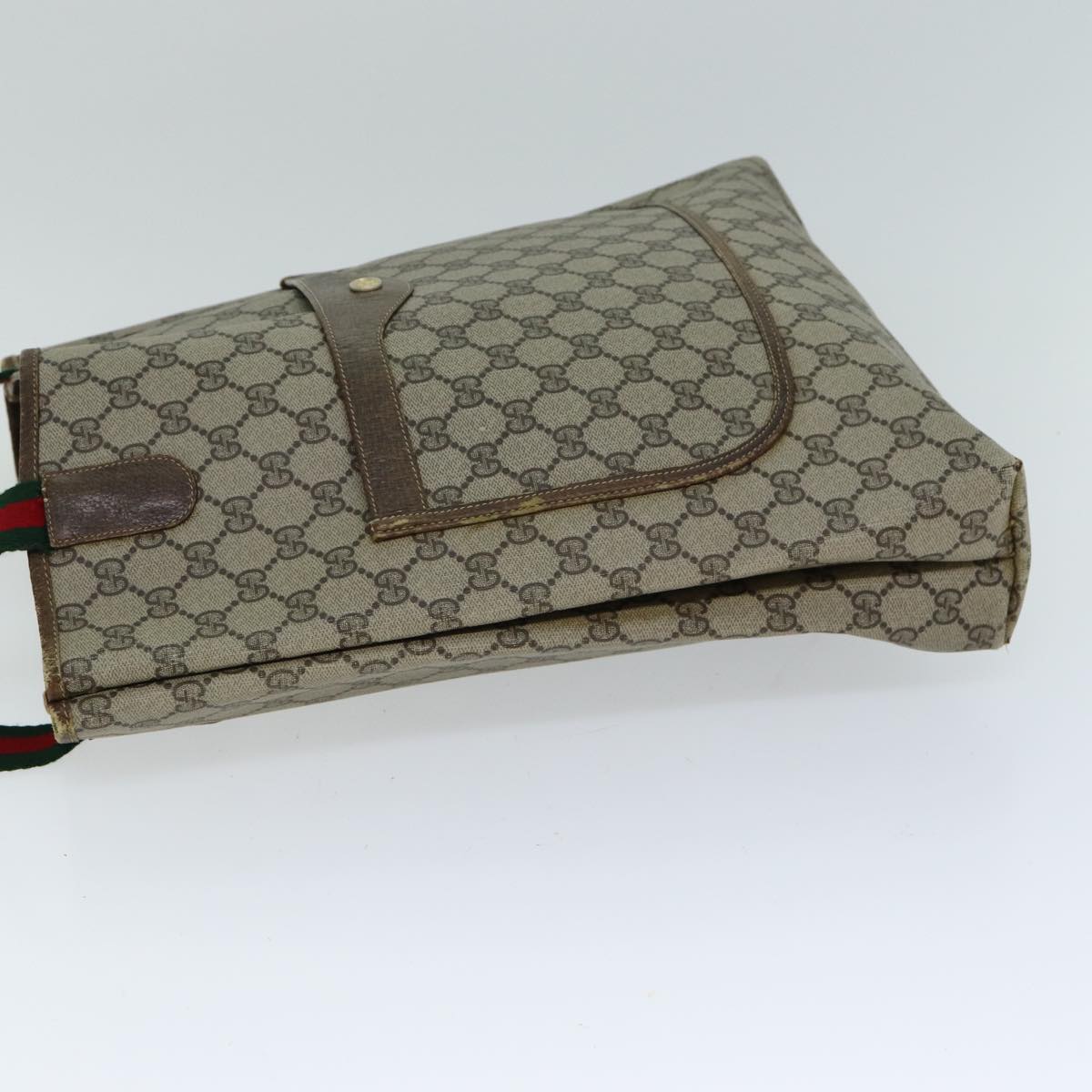 GUCCI GG Supreme Web Sherry Line Tote Bag PVC Beige Red 37 02 2140 fm3507