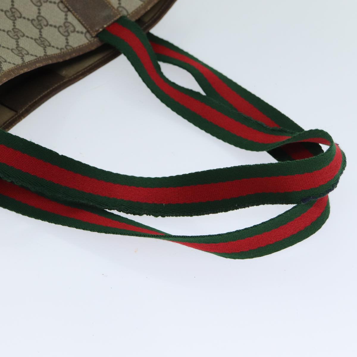 GUCCI GG Supreme Web Sherry Line Tote Bag PVC Beige Red 37 02 2140 fm3507