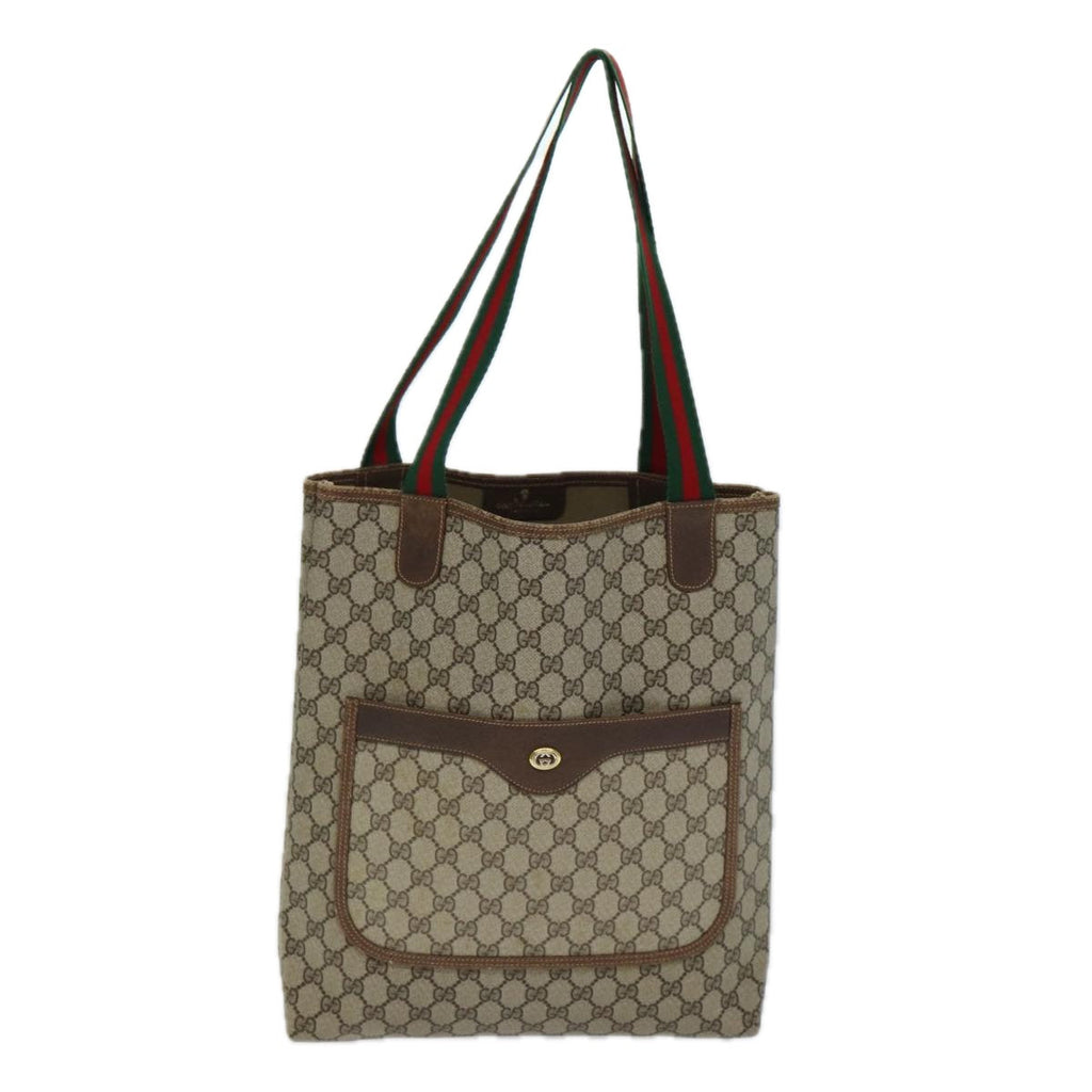 GUCCI GG Supreme Web Sherry Line Tote Bag PVC Beige Red 123 02003 fm3508